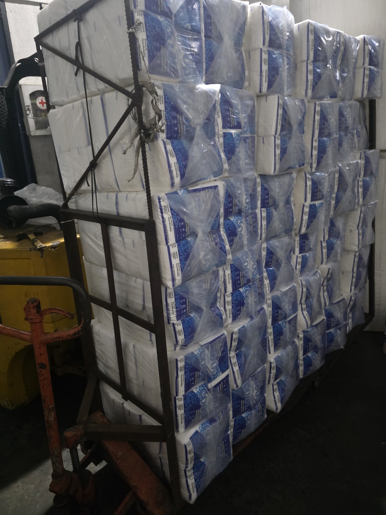Paper product stock staged in facility